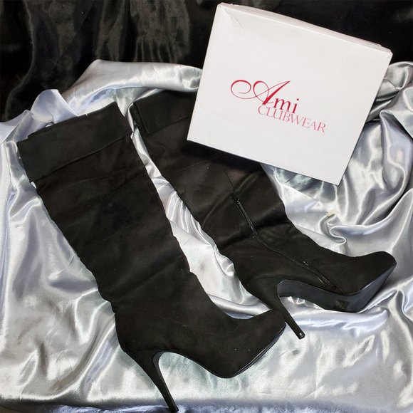 AMI Clubwear Shoes - NIB AMI CLUBWEAR black suede knee high heel boots